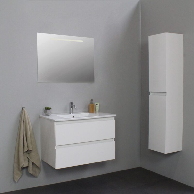 dienen mager Overwegen Sanilet hoogglans wit badkamermeubel & wastafel van porselein - 80 cm -  Badkamermeubel outlet