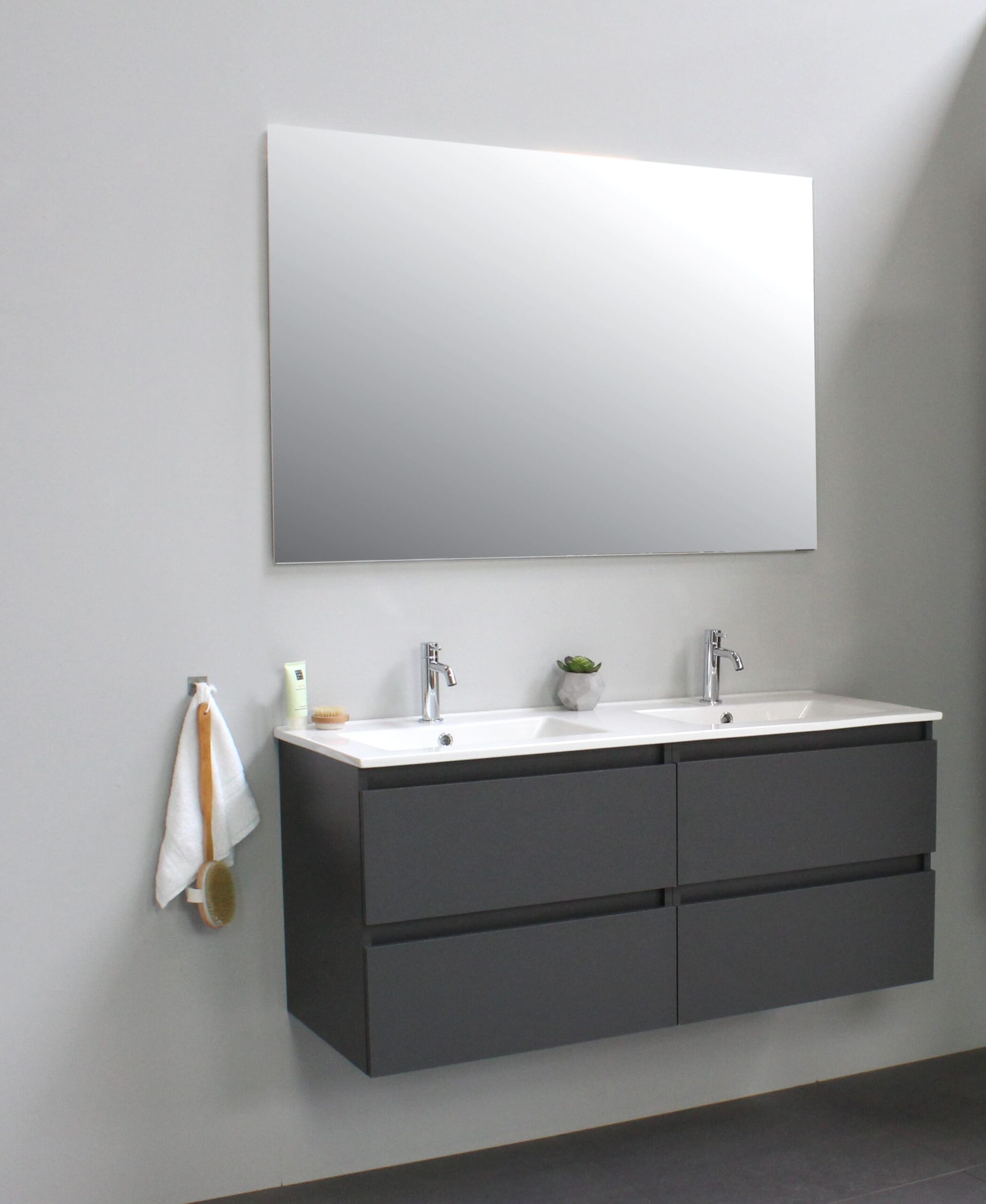 Sanilet badkamermeubel - 120cm - onderkast mat antraciet - wastafel porselein - kraangat - zonder spiegel - bouwpakket - Badkamermeubel outlet