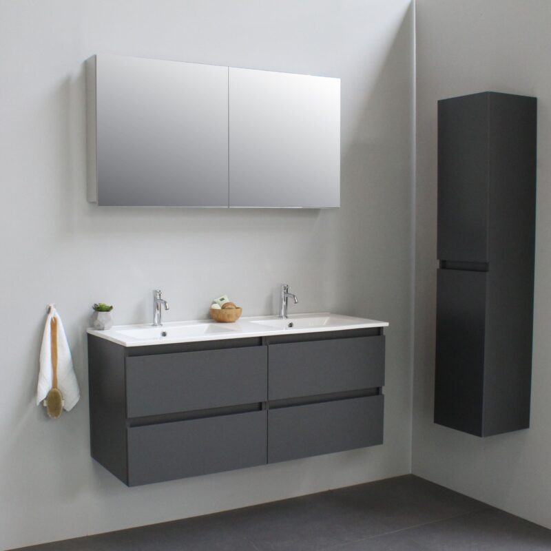 Aanvrager voor interieur Sanilet badkamermeubel - 120cm - onderkast mat antraciet - wastafel  porselein - 1 kraangat - zonder spiegel - bouwpakket - Badkamermeubel outlet