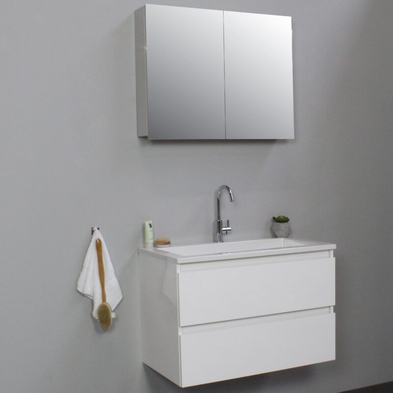 Sanilet badkamermeubel - 80cm - onderkast hoogglans mat zwart wastafel - kraangat - zonder spiegel - bouwpakket - Badkamermeubel outlet