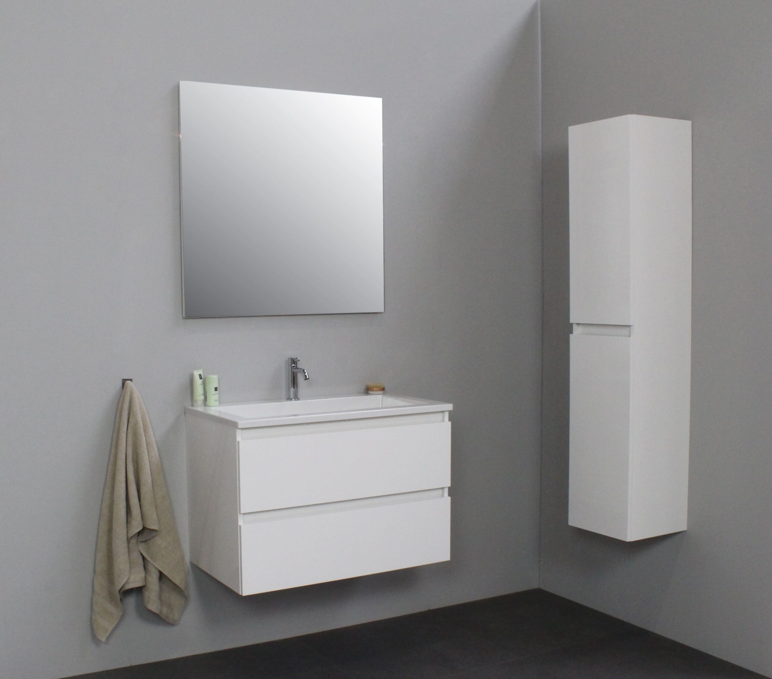 Sanilet badkamermeubel - 80cm - onderkast hoogglans mat zwart wastafel - kraangat - zonder spiegel - bouwpakket - Badkamermeubel outlet