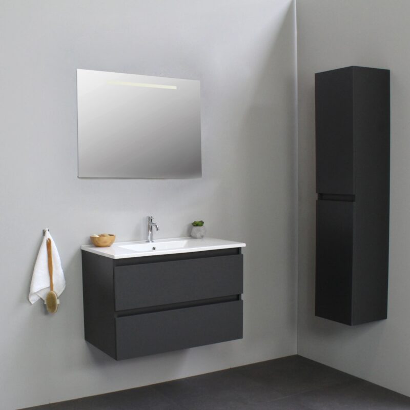 Sanilet badkamermeubel - 80cm - onderkast mat antraciet - wastafel - 1 kraangat - zonder spiegel - - Badkamermeubel outlet