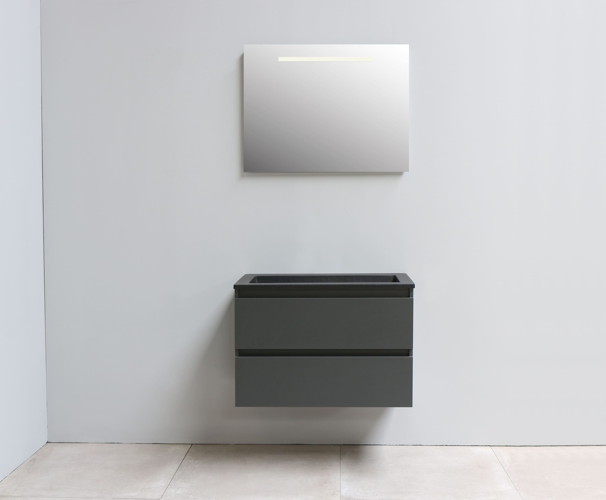 Sanilet badkamermeubel - 80cm - onderkast mat antraciet - mat zwart acryl wastafel - 1 kraangat - zonder spiegel - - Badkamermeubel outlet