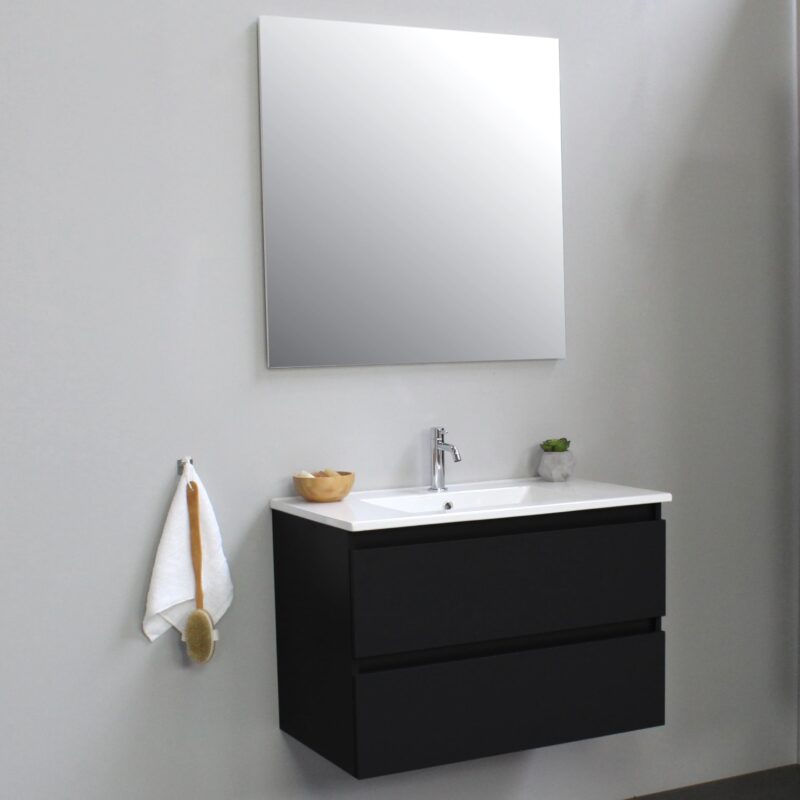 Horen van Klagen Doornen Sanilet badkamermeubel - 60cm - onderkast mat zwart - wastafel porselein -  1 kraangat - zonder spiegel - bouwpakket - Badkamermeubel outlet