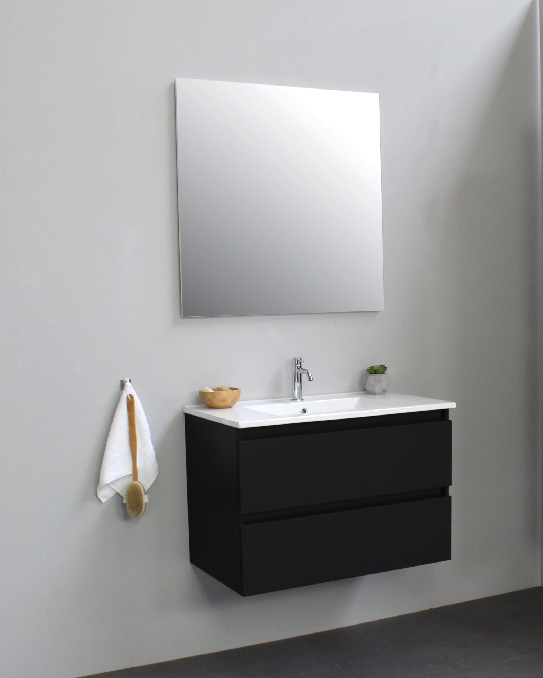 De lucht kiezen Dank je Sanilet badkamermeubel - 60cm - onderkast mat zwart - wastafel porselein -  1 kraangat - zonder spiegel - bouwpakket - Badkamermeubel outlet