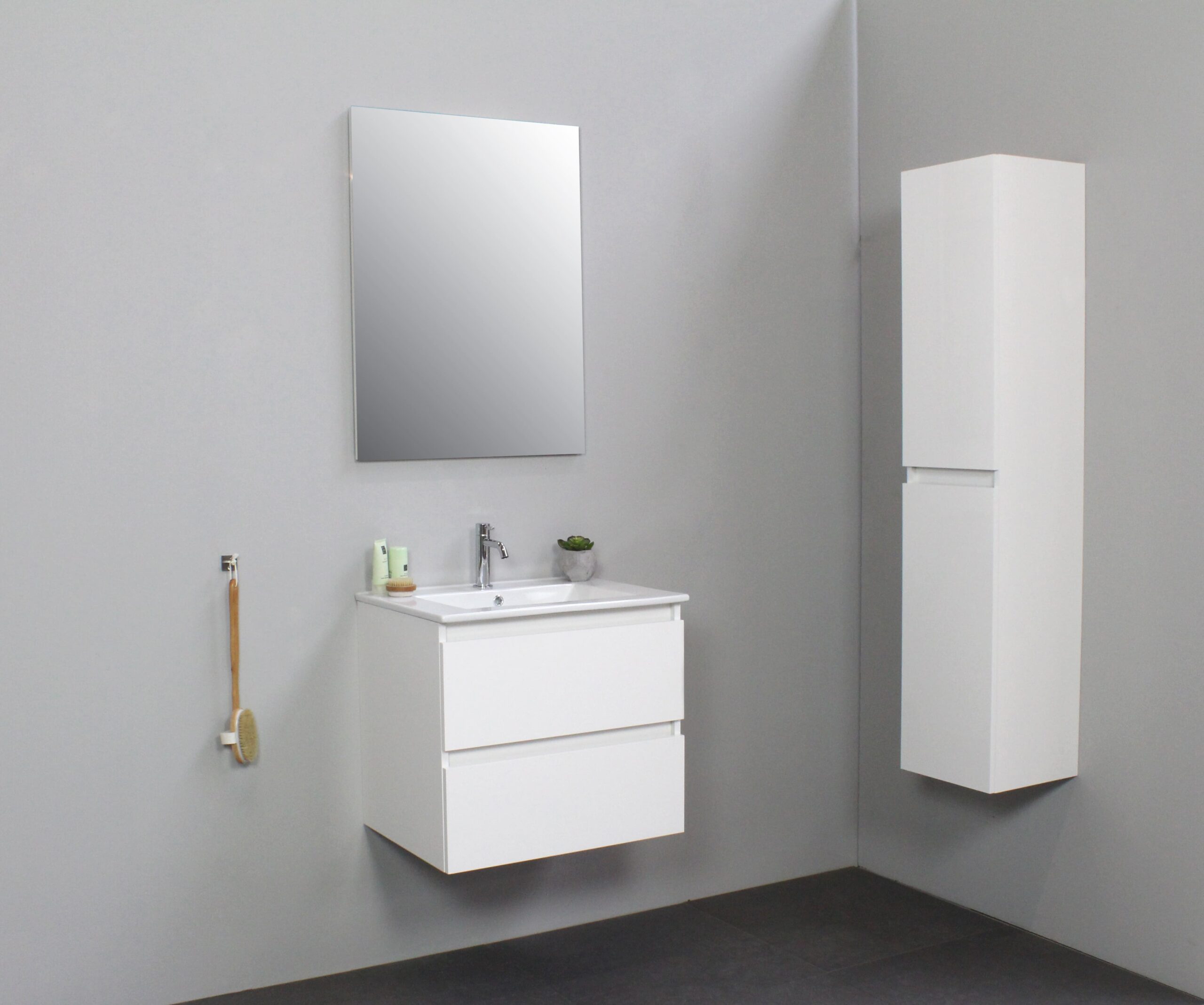 passend verhaal Bezwaar Sanilet hoogglans wit badkamermeubel & wastafel van porselein - 60 cm -  Badkamermeubel outlet