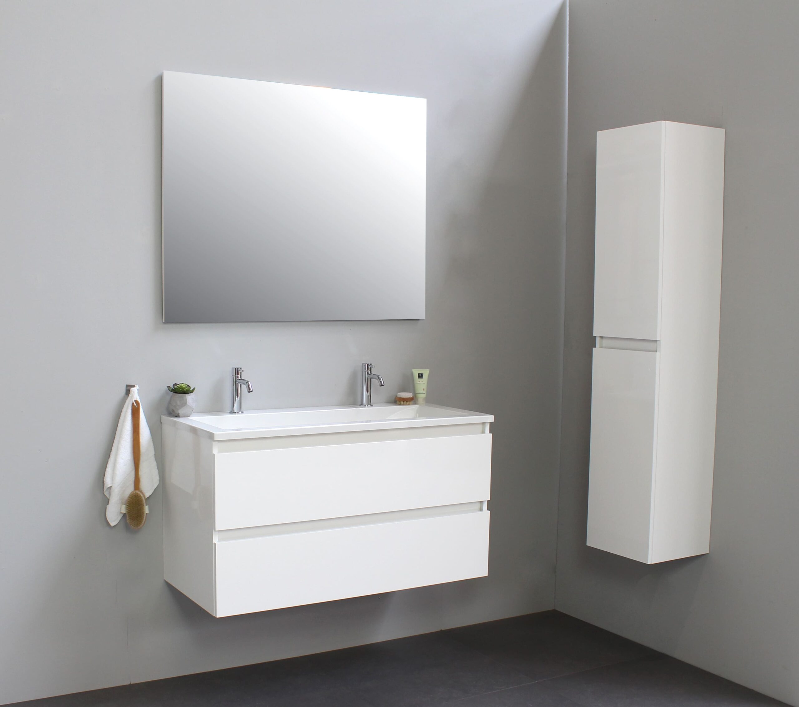 Sanilet badkamermeubel - 100cm - onderkast wit - mat zwart acryl wastafel - 1 kraangat - zonder spiegel - bouwpakket - Badkamermeubel outlet
