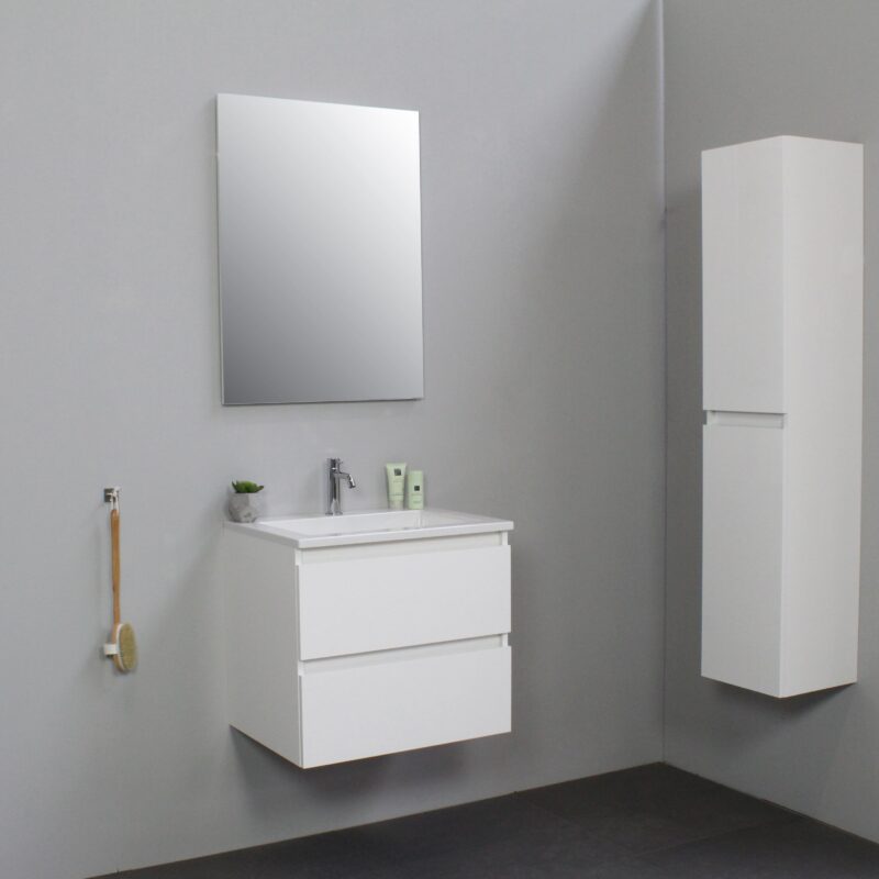 badkamermeubel - 60cm - onderkast hoogglans wit - wit acryl wastafel - 1 kraangat zonder spiegel - bouwpakket - Badkamermeubel outlet
