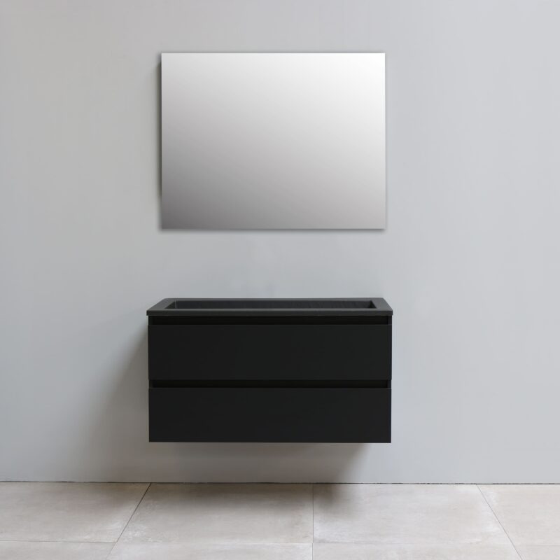 Sanilet badkamermeubel - 100cm - mat zwarte onderkast mat zwart acryl wastafel - 1 kraangat - zonder spiegel - bouwpakket - Badkamermeubel outlet