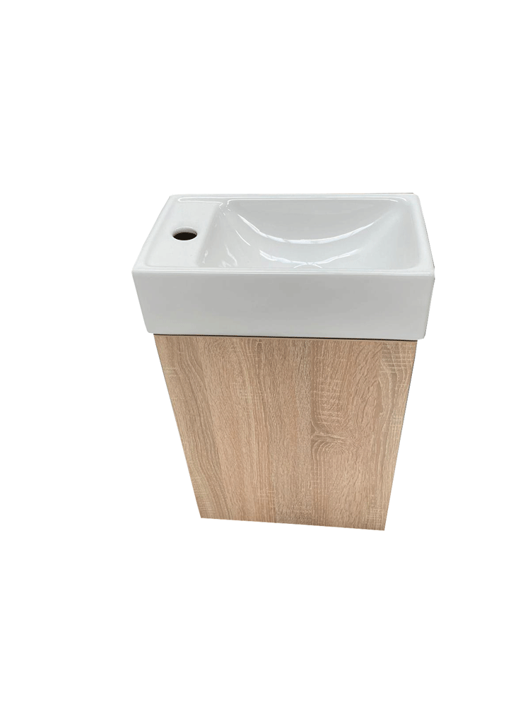 bijtend flexibel Vervoer Proline toiletmeubel - 40 x 23 x 40 - licht eiken onderkast - porselein  glans wit - 1 kraangat - Badkamermeubel outlet