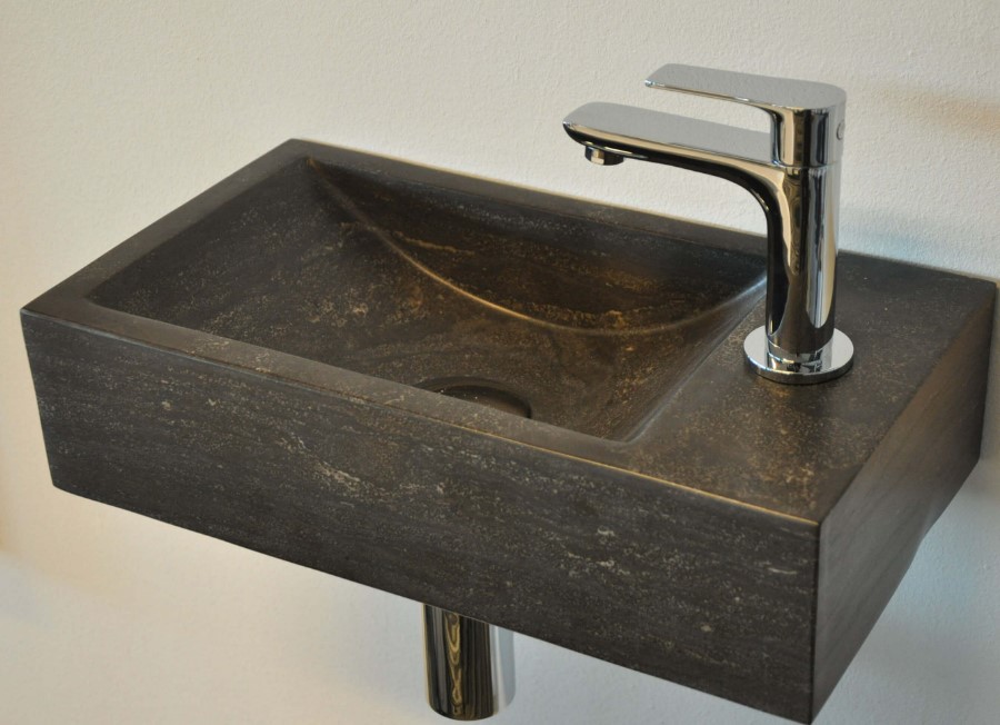 verkiezing Mijnenveld Wolk Natuurstenen fontein voor in toilet - 40x22x10 cm - kraangat rechts- Thijm  - Badkamermeubel outlet